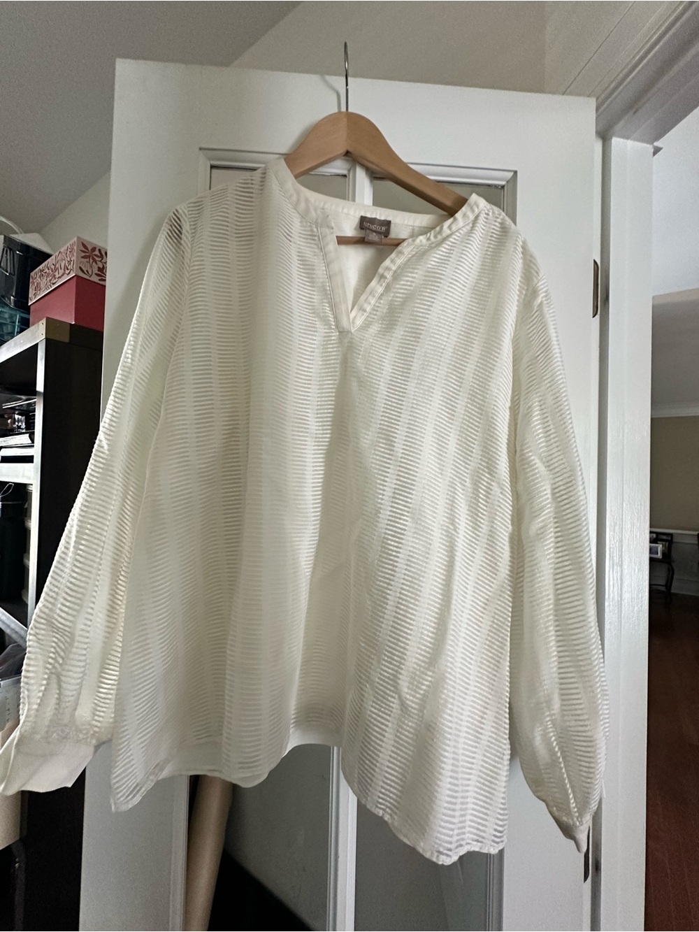 Chico's Cream Textured V-Neck Blouse